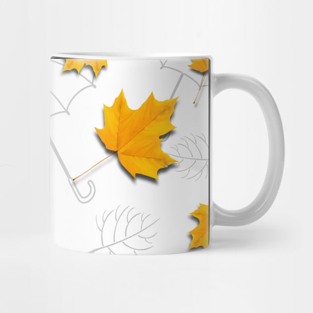 Autumn leaves pattern with grey umbrellas by ilhnklv